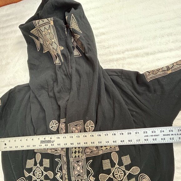 Biya Johnny Was Womens Black Tan Embroidered Hooded Kimono Cardigan Medium Boho - Picture 6 of 10